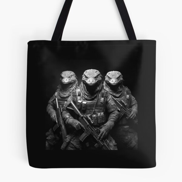 Item preview, Tactical Iguana Squad – Black and White Reptile Soldier Art designed and sold by inkoutninja.