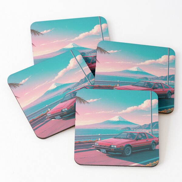 Item preview, 80s City Pop Aesthetic: Retro Red Sports Car & Mt. Fuji designed and sold by Japanese World.