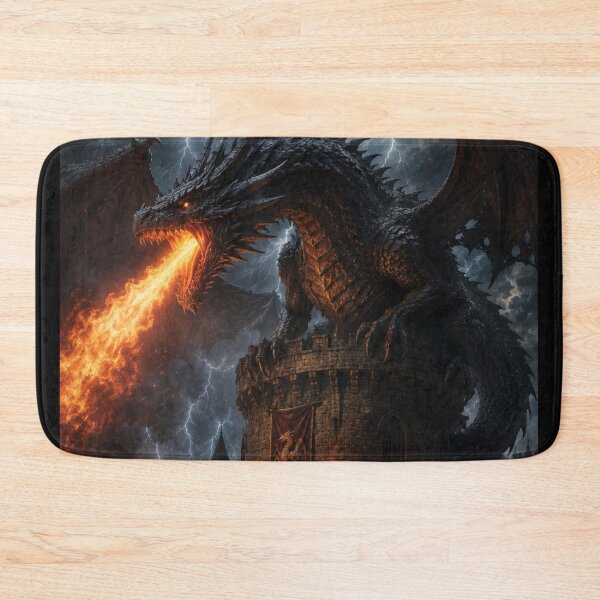 Item preview, Fire Dragon Castle Metal Poster | Epic Fantasy Wall Art | Dragon Decor Print designed and sold by irfanshikh.
