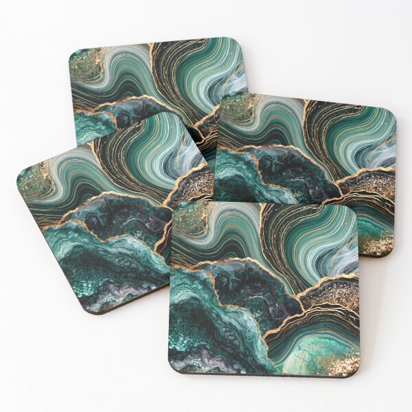 Item preview, Emerald, golden agate, marble waves designed and sold by CosmicGlyph.