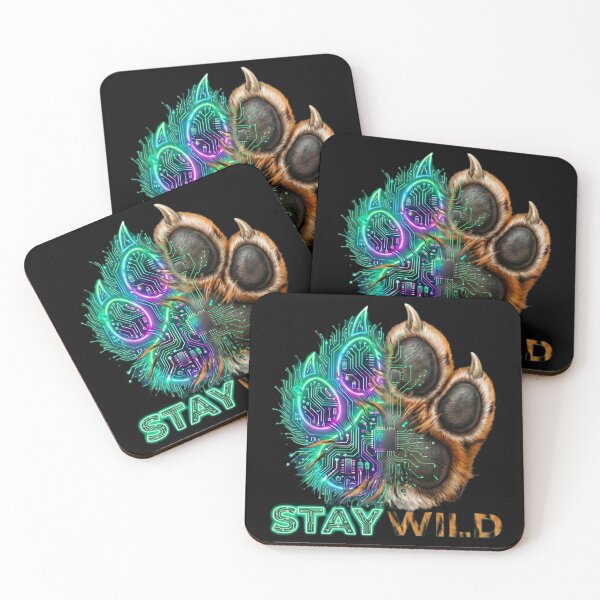 Item preview, Stay Wild Cyberpunk Paw – Neon Circuit Board Wildlife Art designed and sold by StillWildink.