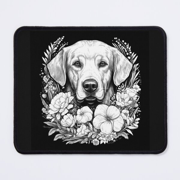 Item preview, Floral Labrador Portrait – Black and White Dog Lover Art designed and sold by inkoutninja.