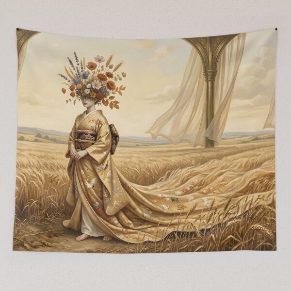 Item preview, Ethereal Harvest: Surreal Woman in Golden Kimono designed and sold by afarkar.