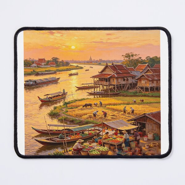 Item preview, Ancient Siam Chao Phraya Riverside Life Painting designed and sold by AwakenFah.