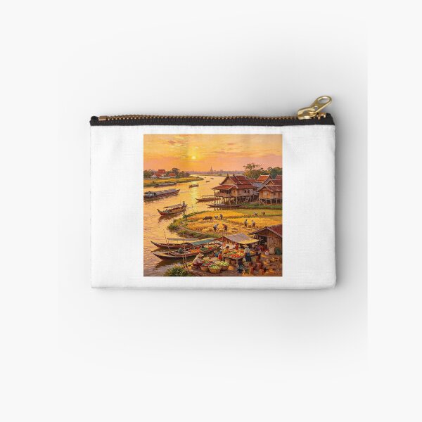 Item preview, Ancient Siam Chao Phraya Riverside Life Painting designed and sold by AwakenFah.