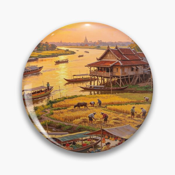 Item preview, Ancient Siam Chao Phraya Riverside Life Painting designed and sold by AwakenFah.