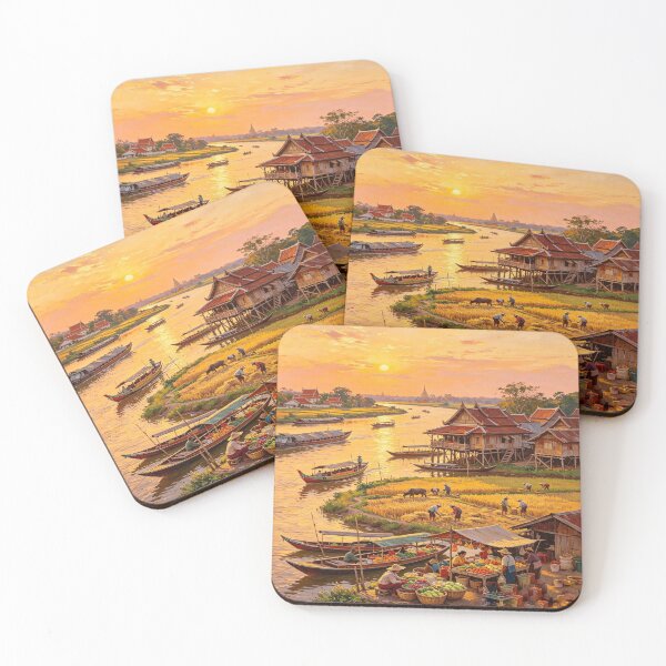 Item preview, Ancient Siam Chao Phraya Riverside Life Painting designed and sold by AwakenFah.