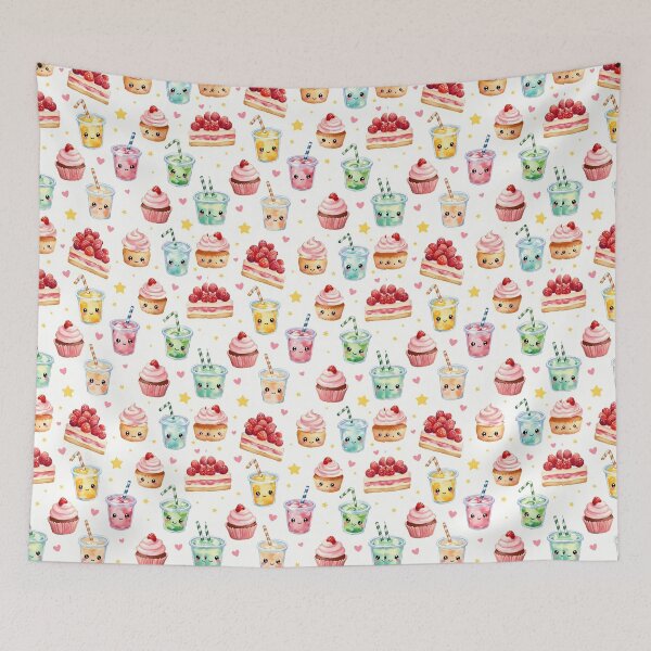 Item preview, Kawaii Dessert Pattern Cute Cupcake & Strawberry Drink Wallpaper | Pastel Sweet Food Anime Aesthetic designed and sold by FeelFreeStore.
