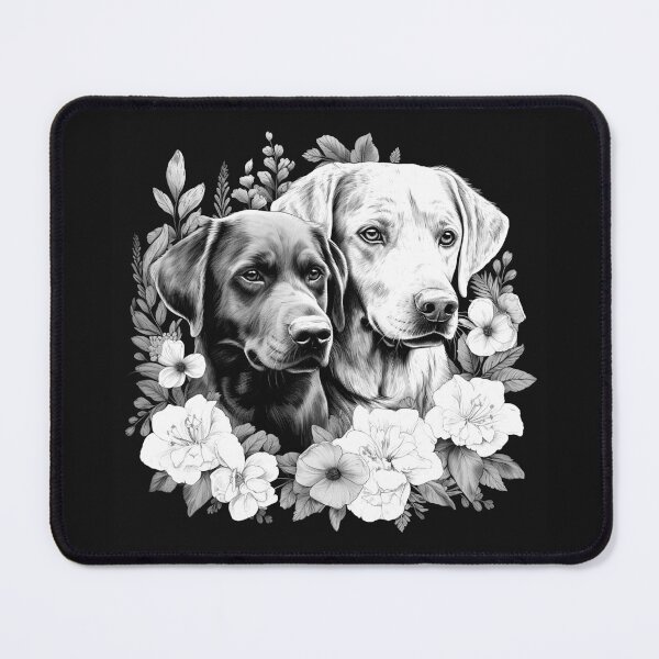 Item preview, Floral Labrador Duo Portrait – Black and White Dog Lover Art designed and sold by inkoutninja.