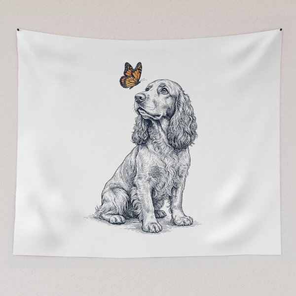 Item preview, Vintage Field Spaniel with Butterfly Dog Lover designed and sold by DoodleTortle.
