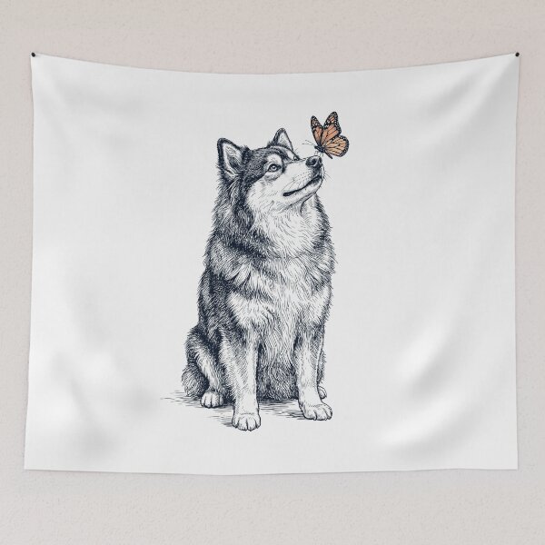 Item preview, Vintage Finnish Lapphund with Butterfly Dog Lover designed and sold by DoodleTortle.