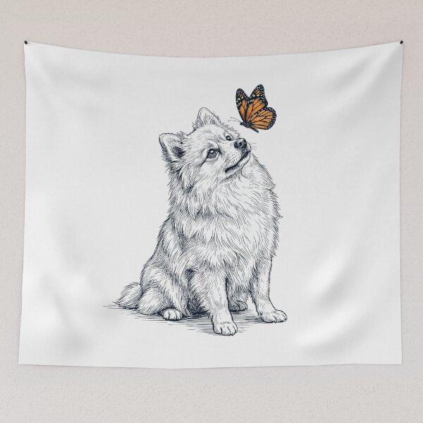 Item preview, Vintage German Spitz with Butterfly Dog Lover designed and sold by DoodleTortle.