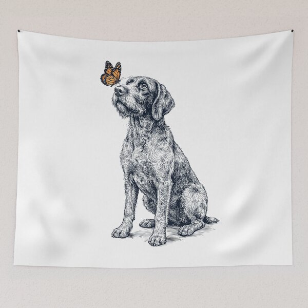 Item preview, Vintage German Wirehaired Pointer with Butterfly Dog Lover designed and sold by DoodleTortle.
