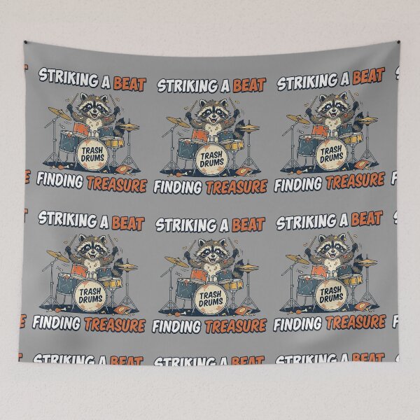 Item preview, Funny Raccoon Drummer - Striking a Beat Finding Treasure Trash Drums designed and sold by Style-InkPulse.