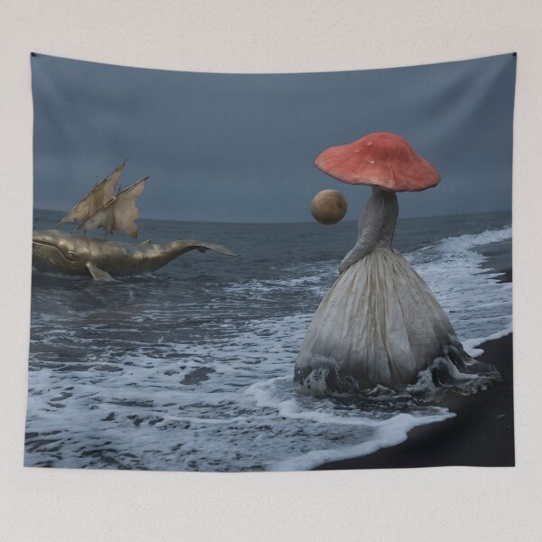 Item preview, Surreal Ocean Dream: The Golden Whale and Mushroom Maiden designed and sold by afarkar.