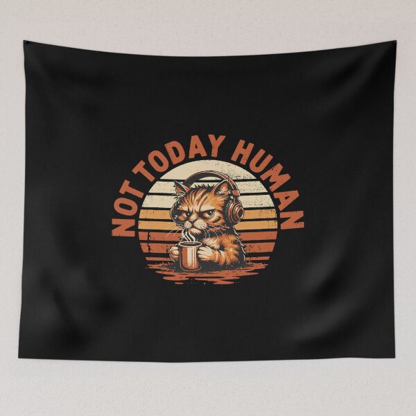 Item preview, Not Today Human - Grumpy Cat with Coffee and Headphones designed and sold by mikoala50.