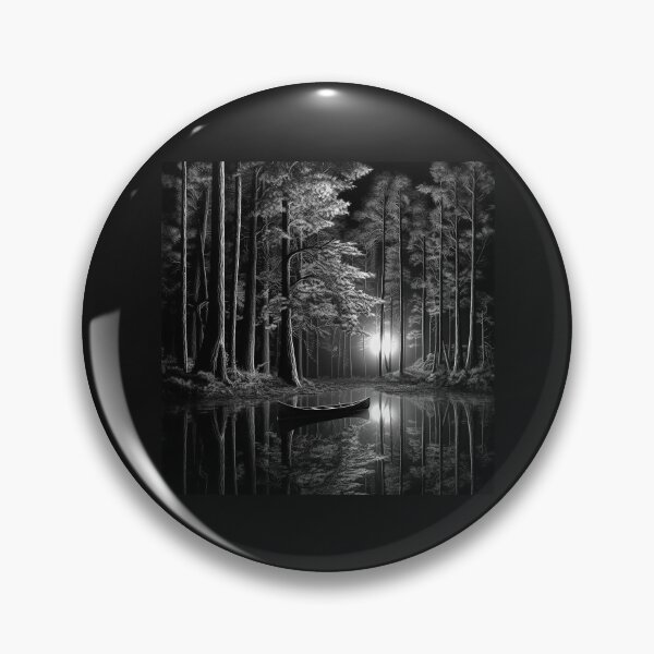Item preview, Black and White Forest Lake Canoe – Peaceful Nature Landscape Art designed and sold by inkoutninja.
