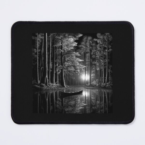 Item preview, Black and White Forest Lake Canoe – Peaceful Nature Landscape Art designed and sold by inkoutninja.
