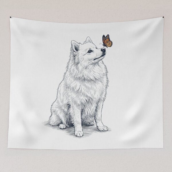 Item preview, Vintage Japanese Spitz with Butterfly Dog Lover designed and sold by DoodleTortle.