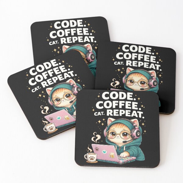 Item preview, Gamer cat with laptop – Code Coffee Cat Repeat Design designed and sold by thirtyonestars.
