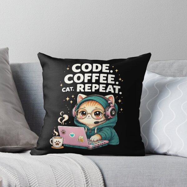 Item preview, Gamer cat with laptop – Code Coffee Cat Repeat Design designed and sold by thirtyonestars.