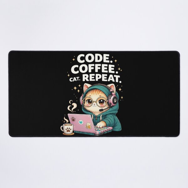Item preview, Gamer cat with laptop – Code Coffee Cat Repeat Design designed and sold by thirtyonestars.
