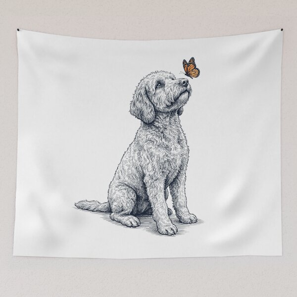 Item preview, Vintage Labradoodle with Butterfly Dog Lover designed and sold by DoodleTortle.
