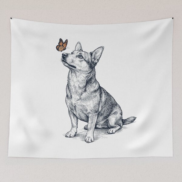 Item preview, Vintage Lancashire Heeler with Butterfly Dog Lover designed and sold by DoodleTortle.