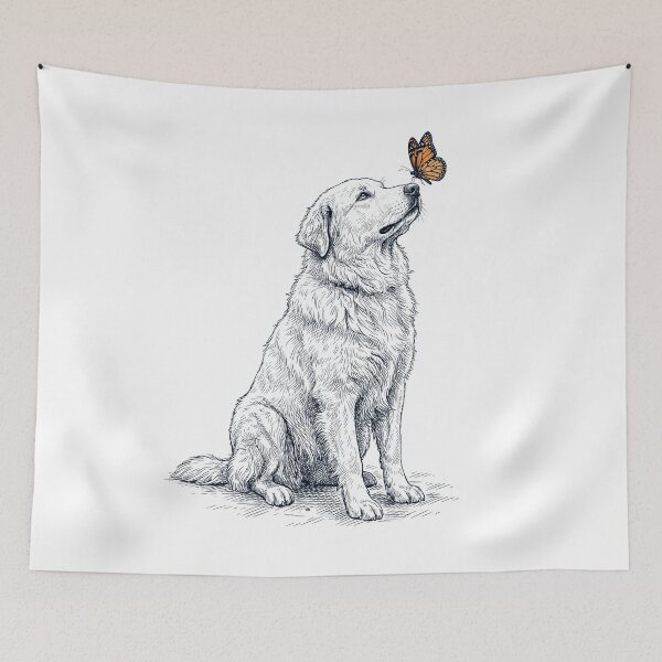 Item preview, Vintage Maremma Sheepdog with Butterfly Dog Lover designed and sold by DoodleTortle.