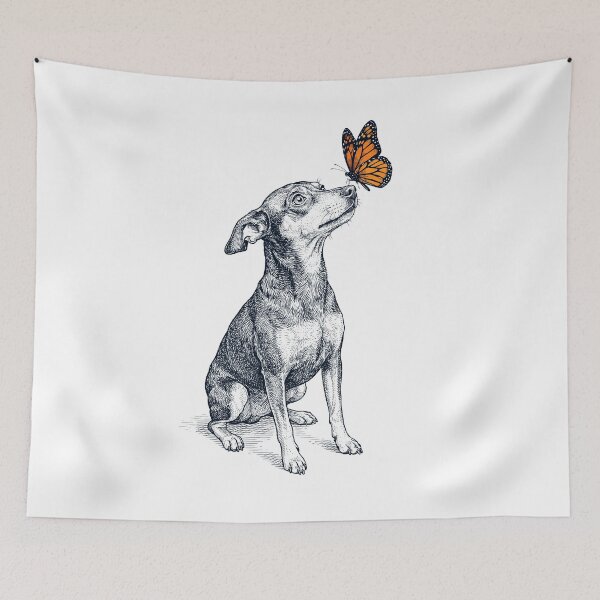 Item preview, Vintage Miniature Pinscher with Butterfly Dog Lover designed and sold by DoodleTortle.