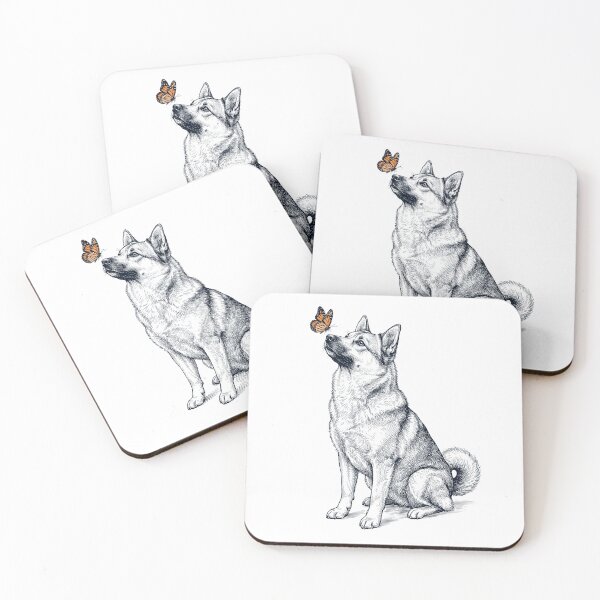 Item preview, Vintage Norwegian Buhund with Butterfly Dog Lover designed and sold by DoodleTortle.