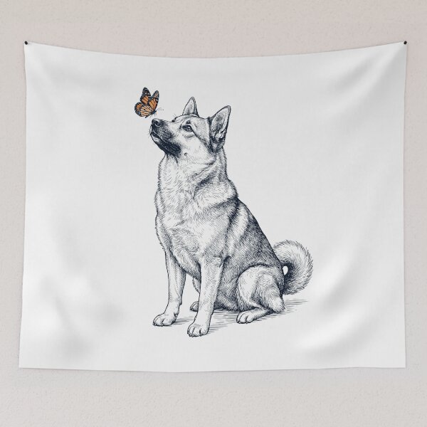 Item preview, Vintage Norwegian Buhund with Butterfly Dog Lover designed and sold by DoodleTortle.