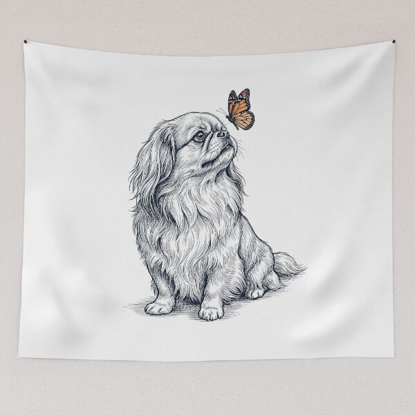 Artikelvorschau, Vintage-Pekinese mit Schmetterling – Hundeliebhaber entworfen und verkauft von DoodleTortle.