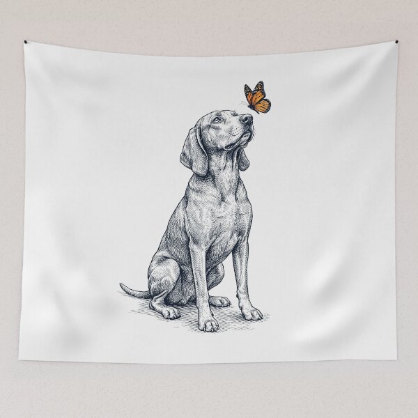 Item preview, Vintage Redbone Coonhound with Butterfly Dog Lover designed and sold by DoodleTortle.