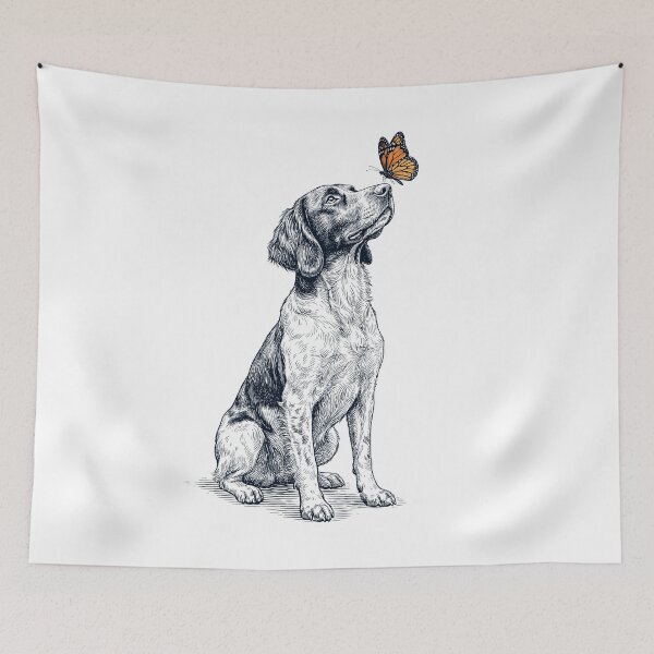 Item preview, Vintage Small Munsterlander Pointer with Butterfly Dog Lover designed and sold by DoodleTortle.