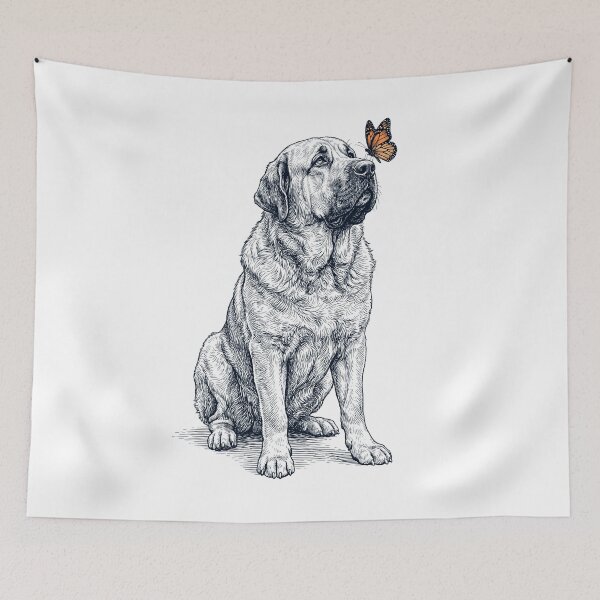 Aperçu de l'œuvre Mastiff espagnol vintage avec papillon, amoureux des chiens créée et vendue par DoodleTortle.