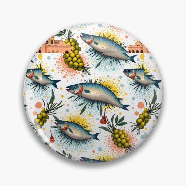 Item preview, Mediterranean Fish Pattern with Olives & Spanish Malaga Aesthetic | Coastal Seafood Watercolor Design designed and sold by FeelFreeStore.