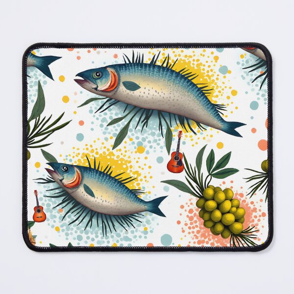 Item preview, Mediterranean Fish Pattern with Olives & Spanish Malaga Aesthetic | Coastal Seafood Watercolor Design designed and sold by FeelFreeStore.