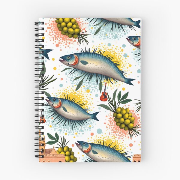Item preview, Mediterranean Fish Pattern with Olives & Spanish Malaga Aesthetic | Coastal Seafood Watercolor Design designed and sold by FeelFreeStore.