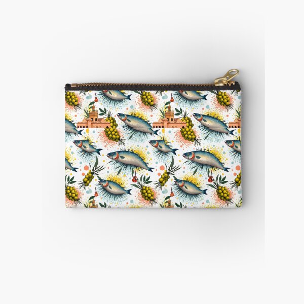 Item preview, Mediterranean Fish Pattern with Olives & Spanish Malaga Aesthetic | Coastal Seafood Watercolor Design designed and sold by FeelFreeStore.