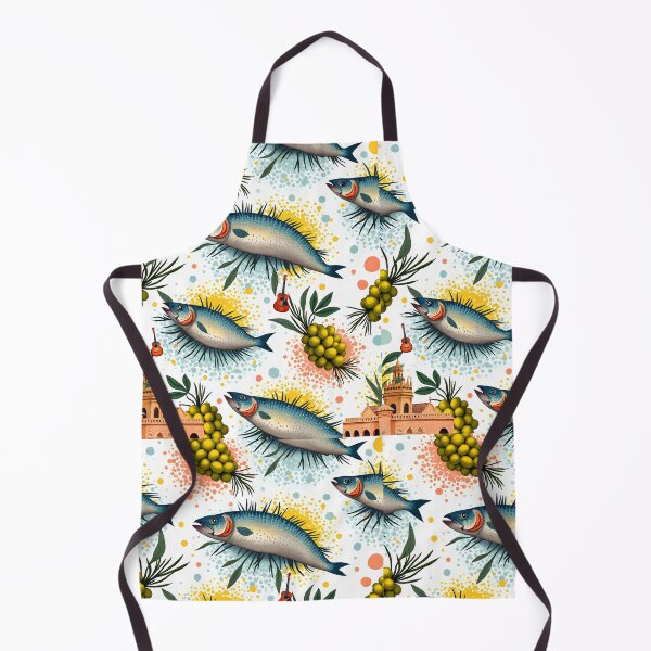 Item preview, Mediterranean Fish Pattern with Olives & Spanish Malaga Aesthetic | Coastal Seafood Watercolor Design designed and sold by FeelFreeStore.