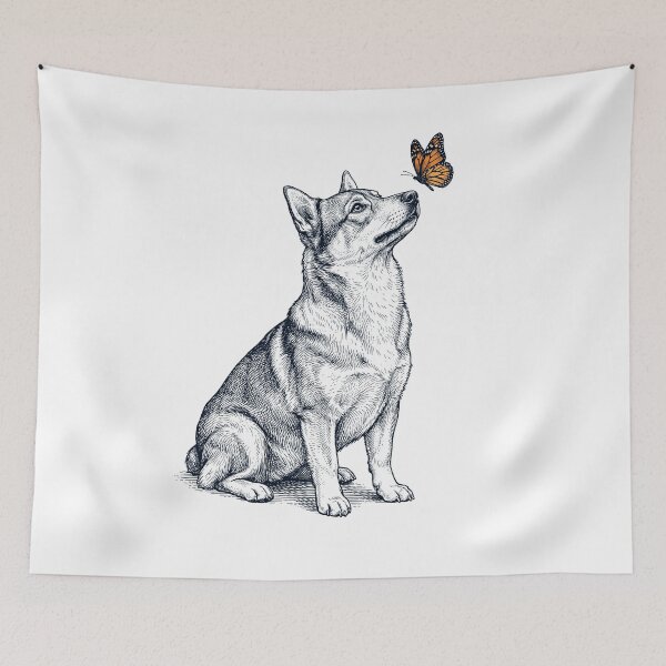 Item preview, Vintage Swedish Vallhund with Butterfly Dog Lover designed and sold by DoodleTortle.