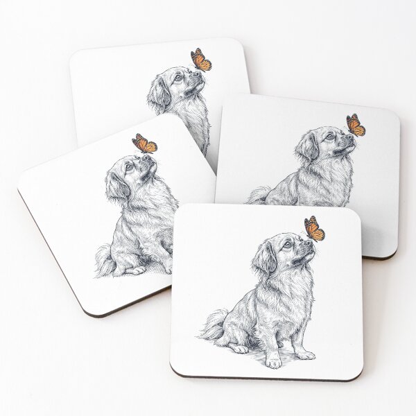 Item preview, Vintage Tibetan Spaniel with Butterfly Dog Lover designed and sold by DoodleTortle.