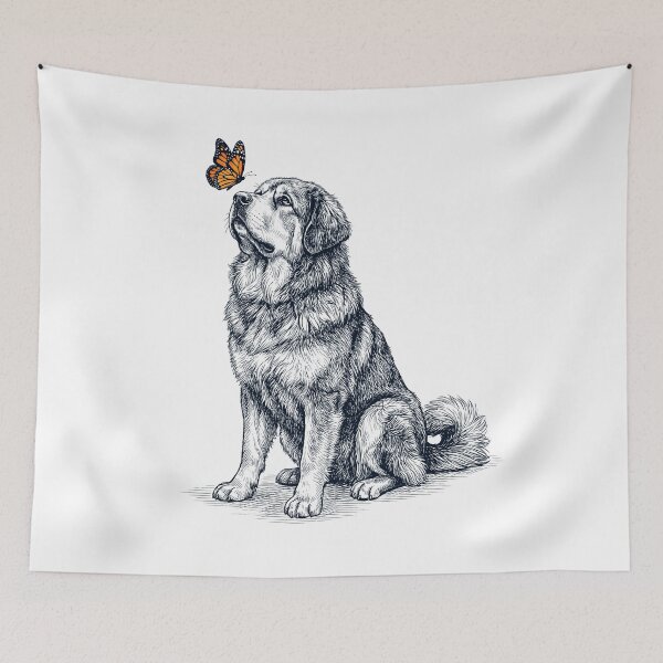Item preview, Vintage Tibetan Mastiff with Butterfly Dog Lover designed and sold by DoodleTortle.