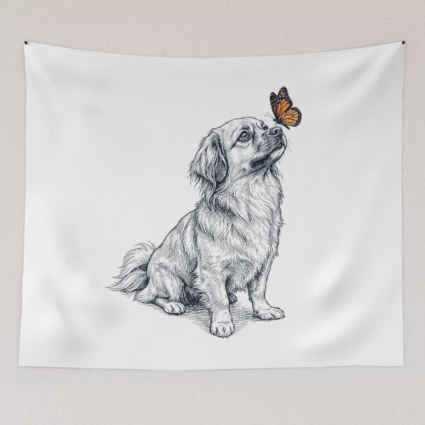 Item preview, Vintage Tibetan Spaniel with Butterfly Dog Lover designed and sold by DoodleTortle.
