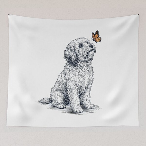 Item preview, Vintage Tibetan Terrier with Butterfly Dog Lover designed and sold by DoodleTortle.