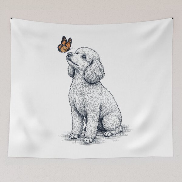 Aperçu de l'œuvre Caniche Toy vintage avec papillon, amoureux des chiens créée et vendue par DoodleTortle.