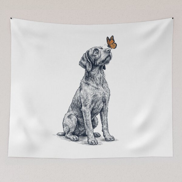 Item preview, Vintage Wirehaired Pointing Griffon with Butterfly Dog Lover designed and sold by DoodleTortle.