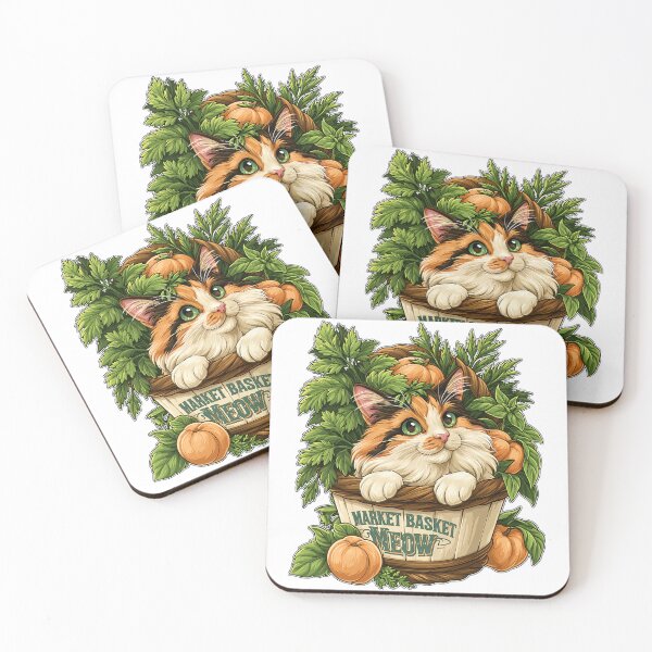 Item preview, Market Basket Meow Cute Cat with Fresh Vegetables and Pumpkins designed and sold by Marcikart.