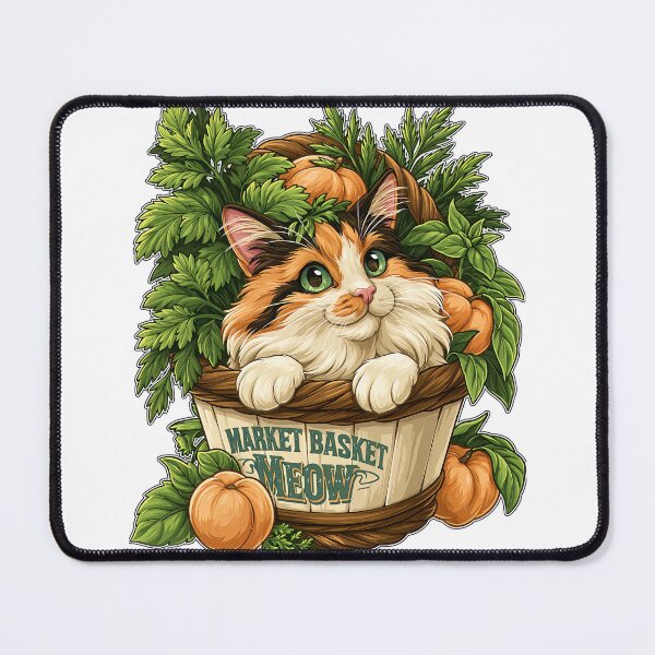 Item preview, Market Basket Meow Cute Cat with Fresh Vegetables and Pumpkins designed and sold by Marcikart.